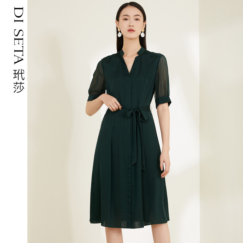 19mm弹力双乔绉+10mm乔其，小V立领设计