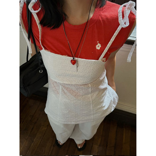 韩代东大门 鬼鬼家正品 25夏kanni甜美风系绑带镂空钩花吊带背心女