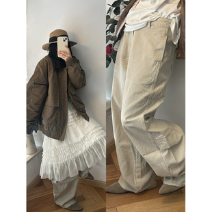 少量现货正品韩代东大门 工装风宽松拖地显瘦弯刀阔腿裤休闲长裤