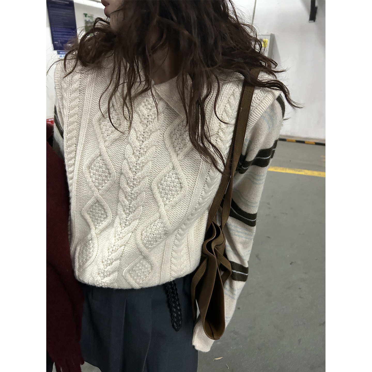 鬼鬼家正品韩代东大门秋冬 羊毛复古时髦圆领麻花针织马甲马夹