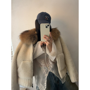 少量现货正品韩代东大门冬 奢华真毛领羊毛皮草棉衣夹克毛毛外套