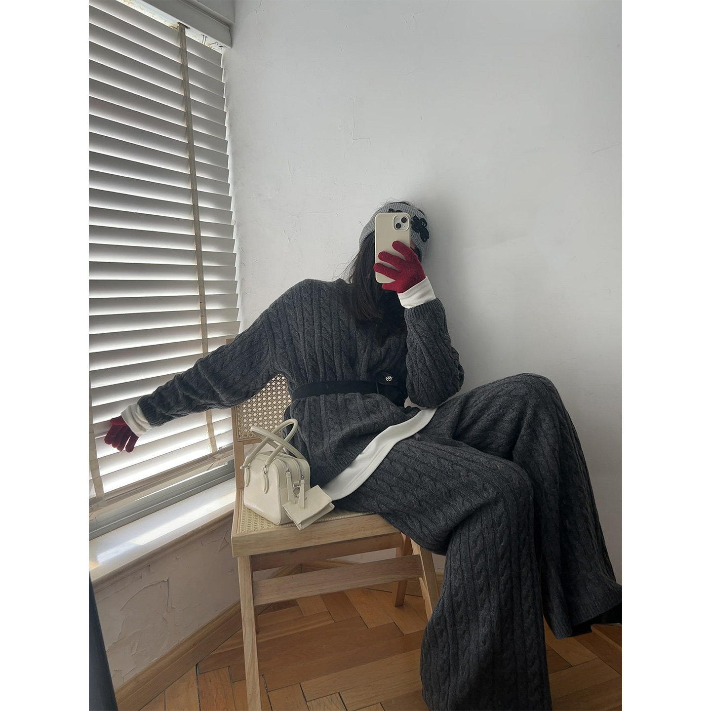 鬼鬼家正品韩代东大门 重工麻花套头针织毛衣羊毛休闲裤高级套装