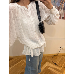 可收腰肌理感连衣裙 千金感圆领插肩袖 鬼鬼家正品 韩代东大门春夏