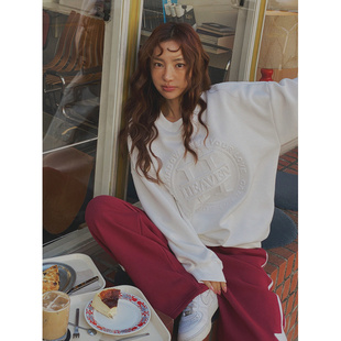 套头卫衣女 girl浮雕字母设计圆领长袖 鬼鬼家正品 韩代东大门秋冬