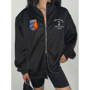 鬼鬼家正品 girl小众字母刺绣双拉链立领夹克外套 韩代东大门秋冬