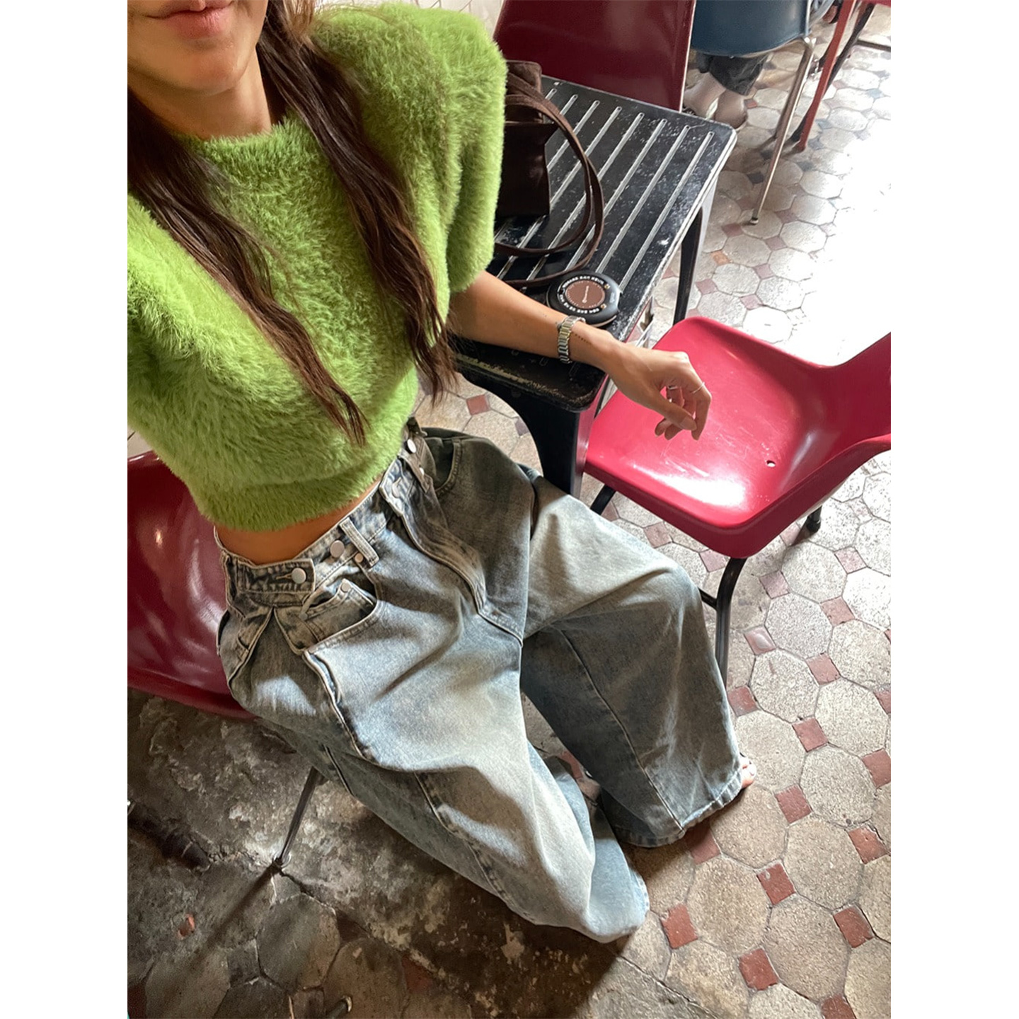 鬼鬼家正品韩代东大门秋冬 糖果色慵懒软糯毛毛短袖套头针织衫女