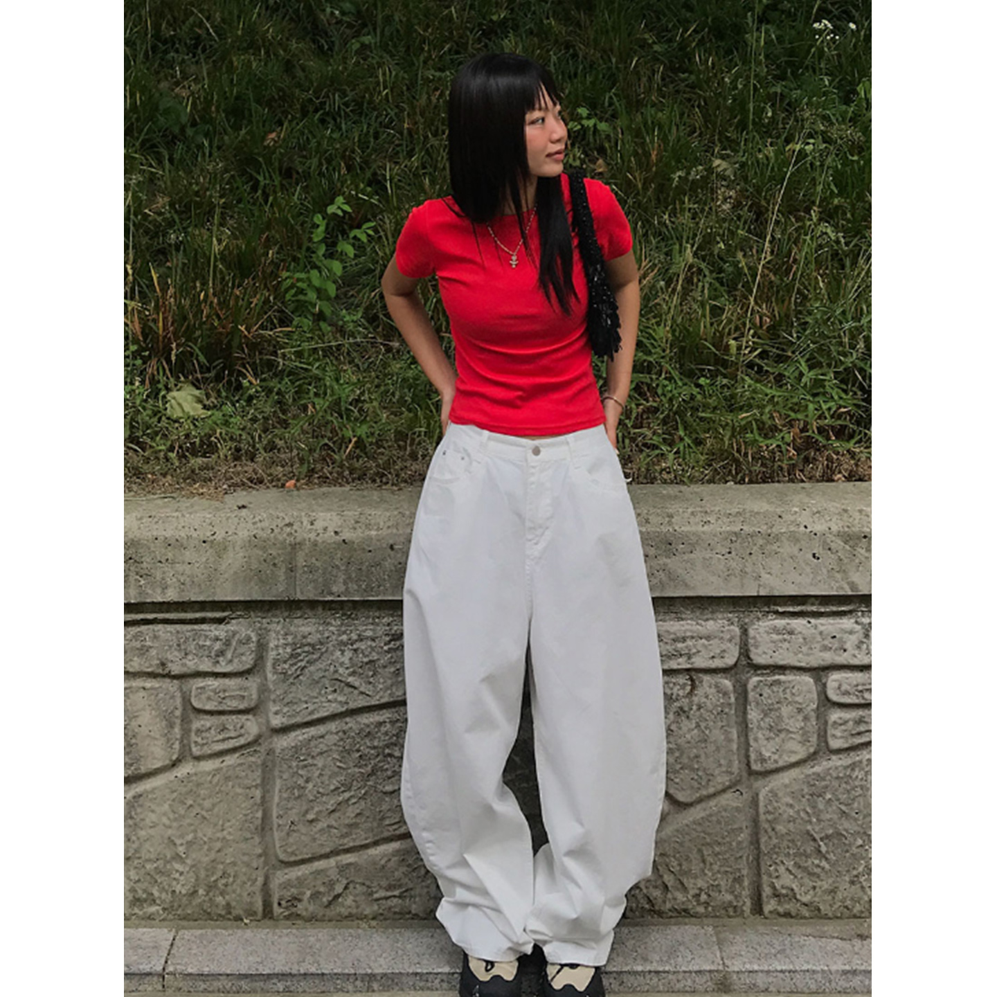 鬼鬼家正品韩代东大门 25夏美式正肩纯色收腰短袖T恤减龄短上衣女