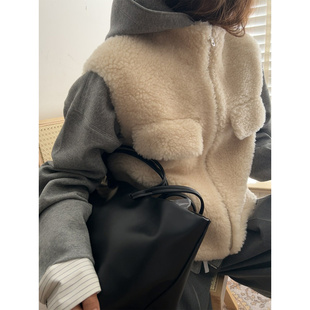 鬼鬼家正品韩代东大门秋冬 100澳洲绵羊毛立领宽松无袖马甲马夹女