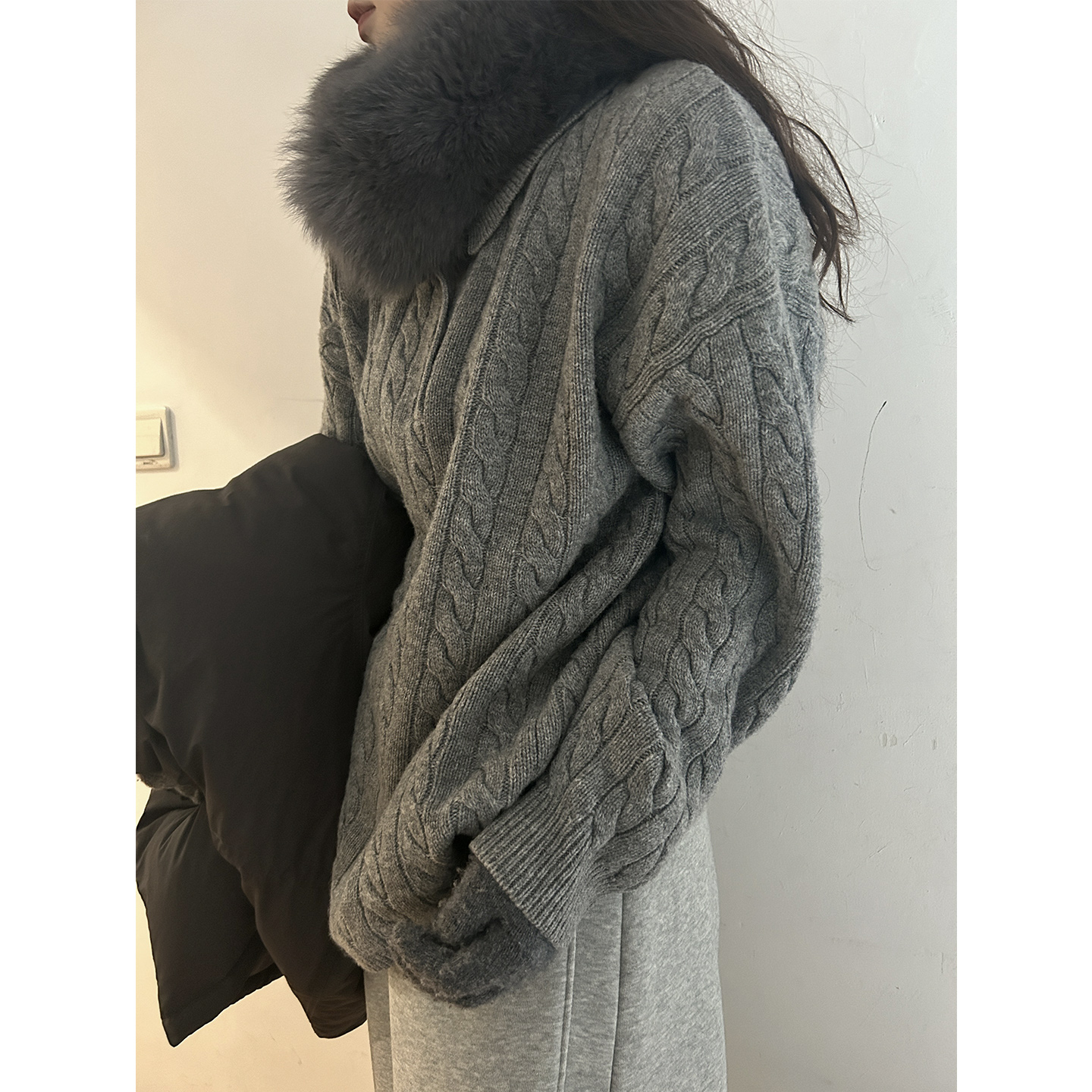 少量现货正品韩代东大门冬灰色老钱风羊毛针织衫慵懒宽松套头毛衣