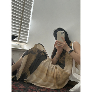 少量现货韩代东大门夏波西米亚风艺术感晕染无袖显瘦连衣裙女