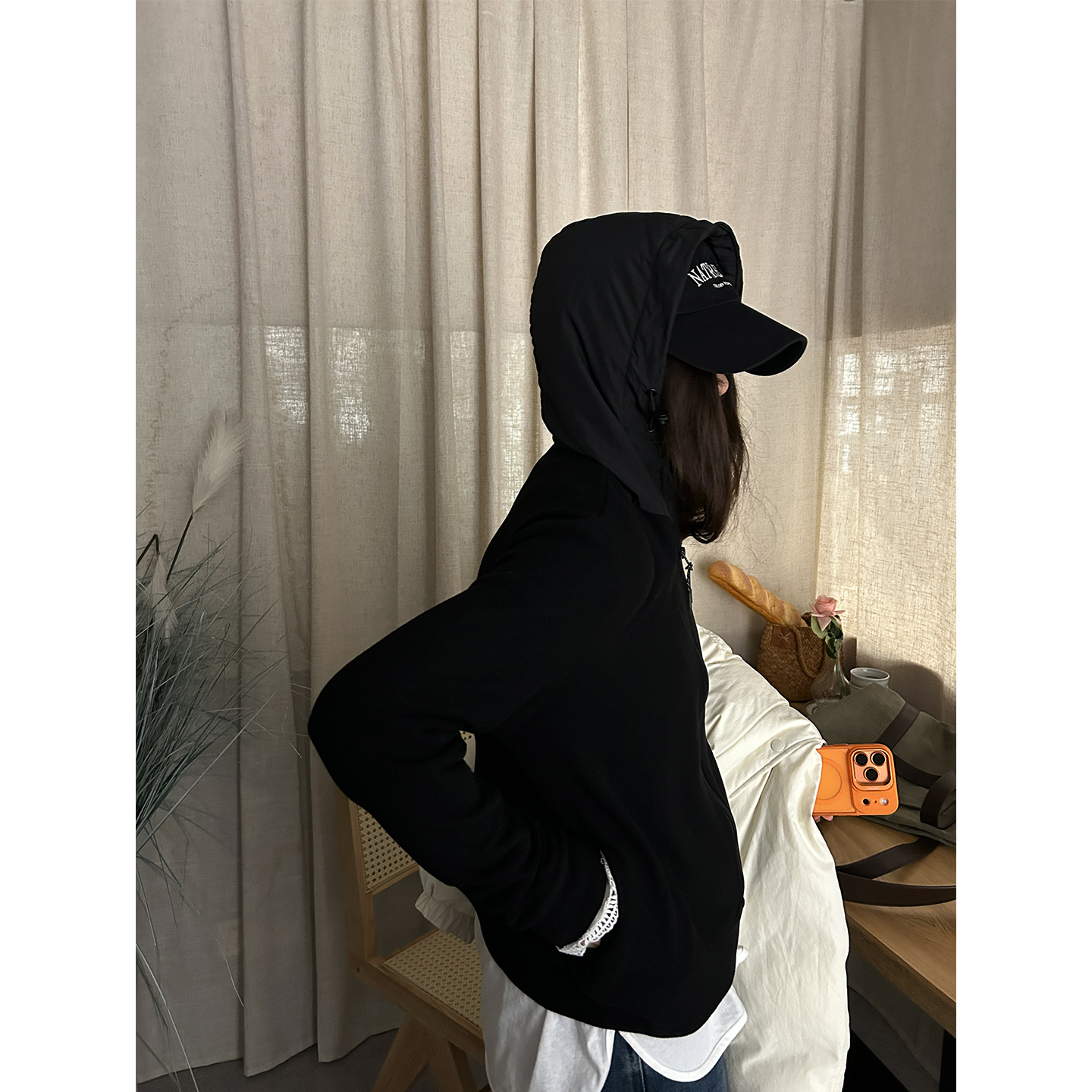 鬼鬼家正品韩代东大门秋冬 双拉链头拼接连帽德绒亲肤双面绒卫衣