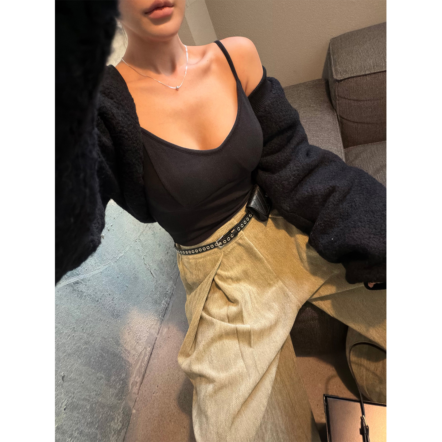 鬼鬼家正品韩代东大门 性感辣妹低领带胸垫修身吊带背心内搭上衣