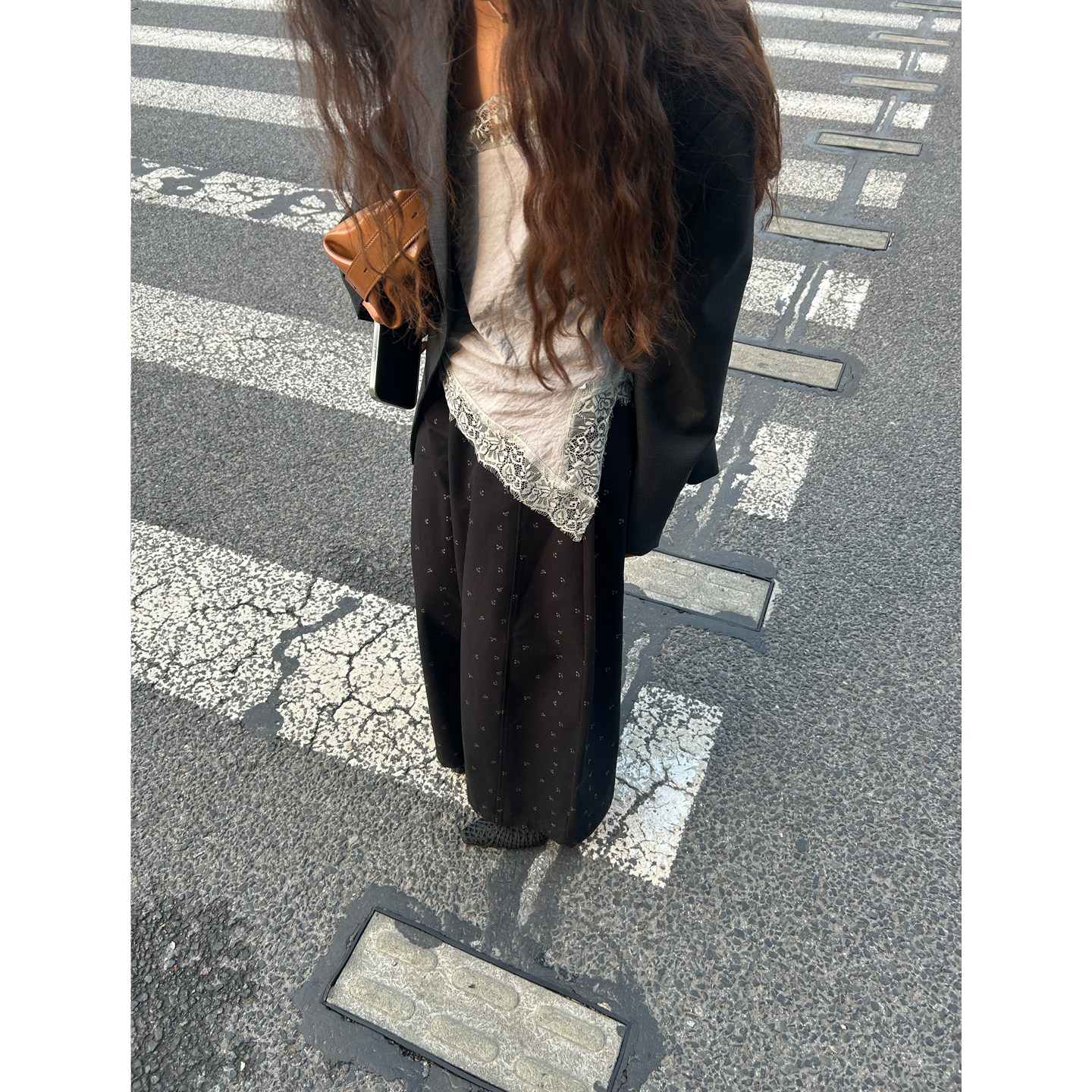 鬼鬼家正品韩代东大门 复古老花印花松紧腰松弛感舒适休闲裤9分裤