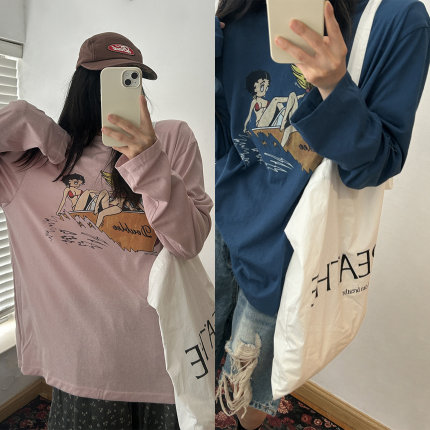 现货 正品韩代东大门夏 可爱美少女印花含垫肩慵懒遮肉减龄T恤女