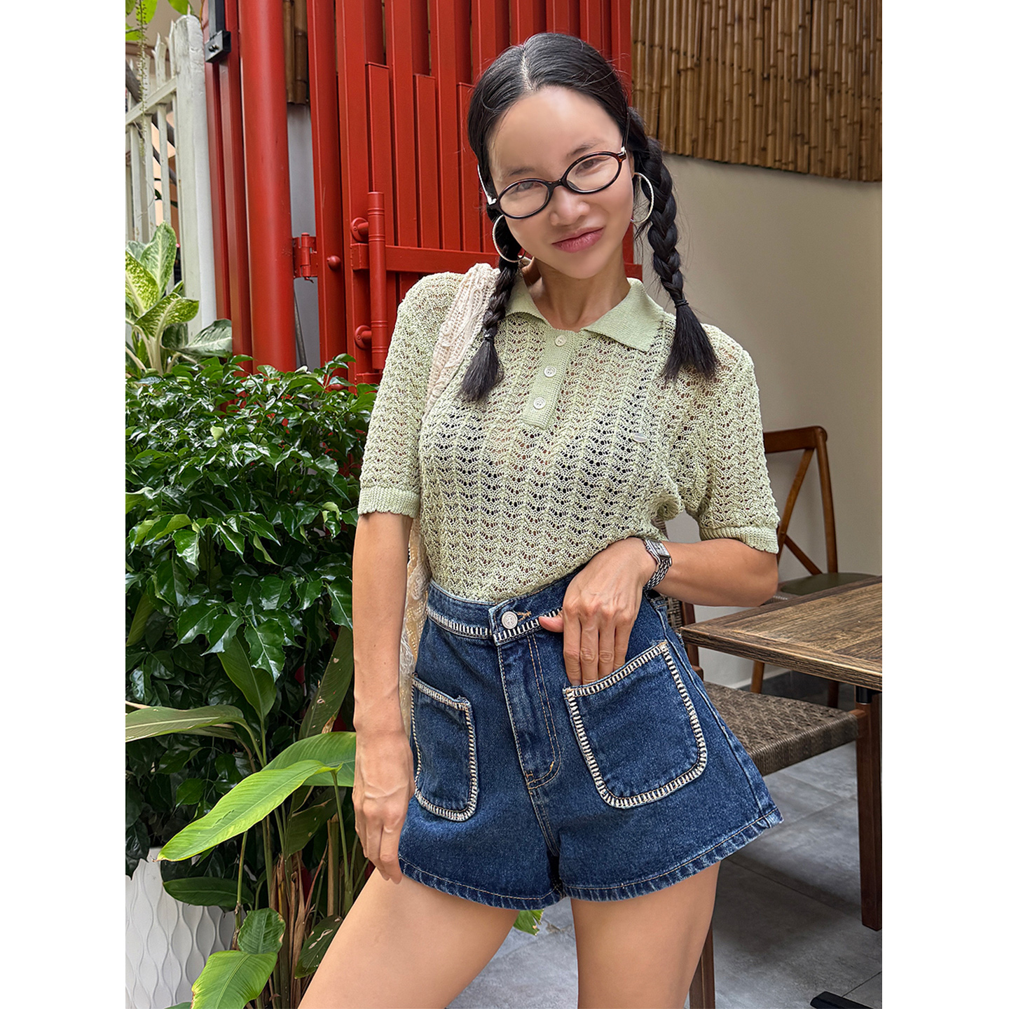 少量现货正品韩代东大门25夏nolita复古车线高腰显瘦牛仔短裤热裤