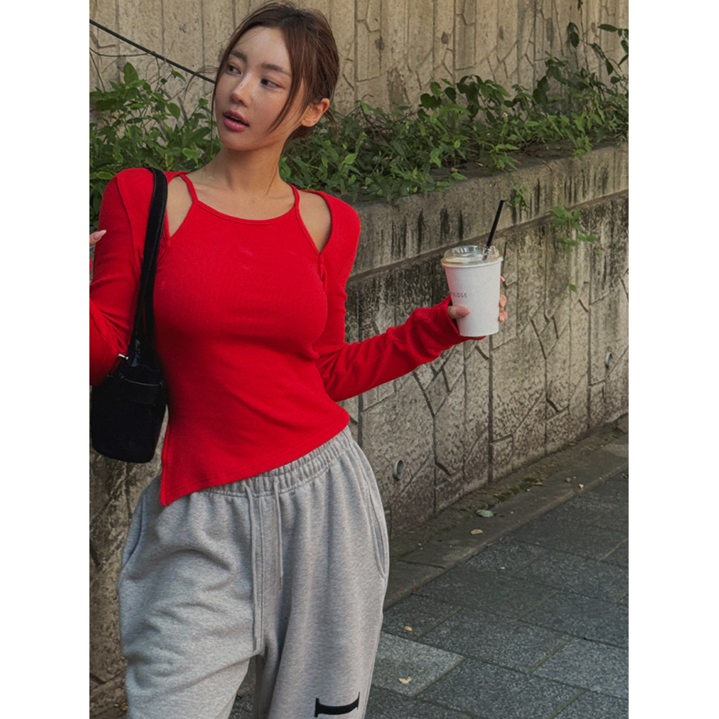 鬼鬼家正品韩代东大门 girl设计感大弹力针织开衫不规则吊带背心