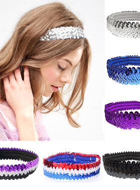 欧美运动舞蹈亮片发带头带闪亮弹力比赛儿童演出发箍时尚发饰发卡
