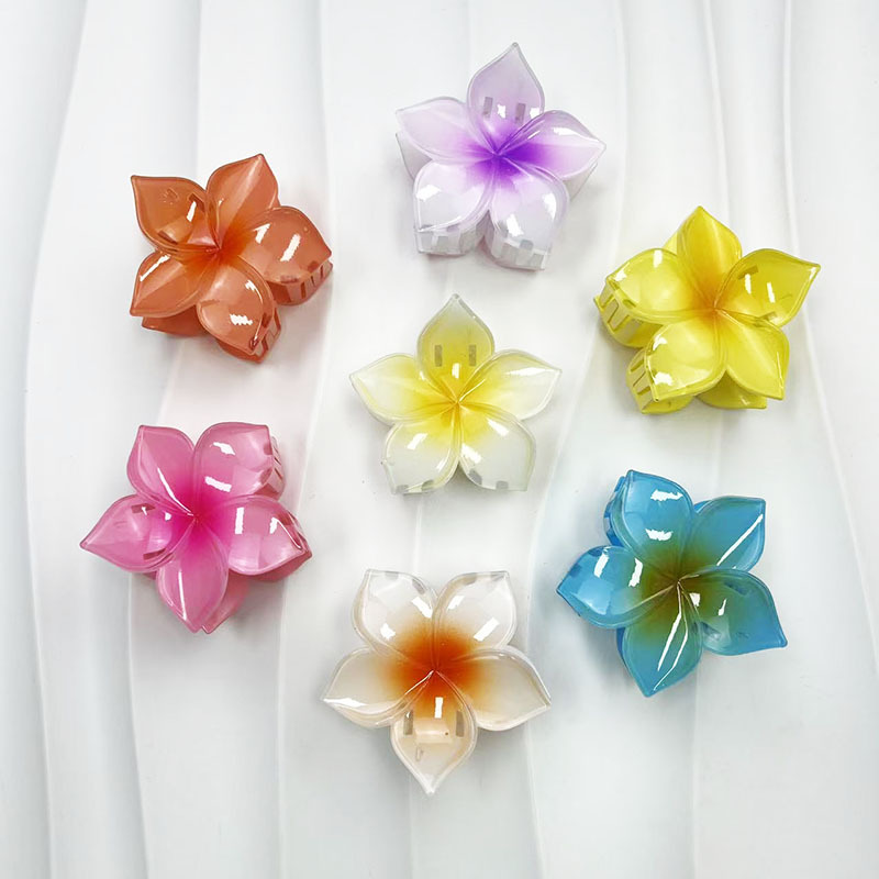 欧美跨境炫彩鸡蛋花五瓣花花朵抓夹女海滩度假时尚后脑勺鲨鱼夹