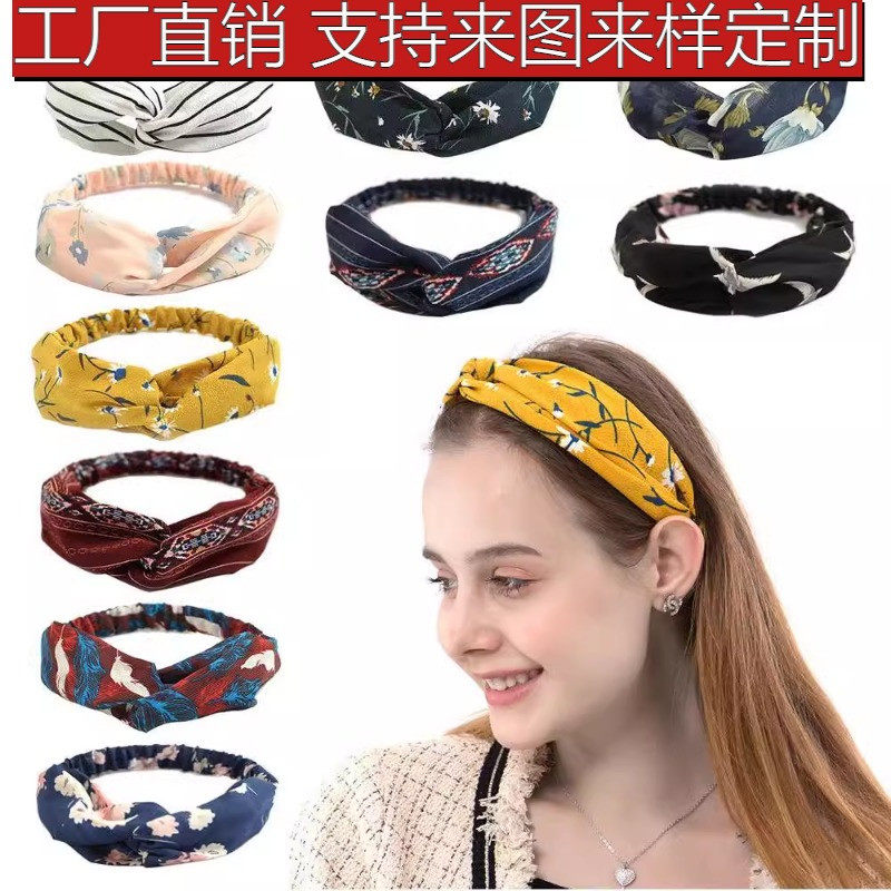 亚马逊速卖通韩国交叉松紧发带雪纺发箍女士头带发饰韩版头饰发圈