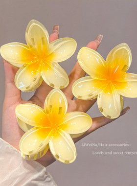 易梦玲鸡蛋花朵抓夹女夏日后脑勺半扎发发夹中号鲨鱼夹子发卡头饰