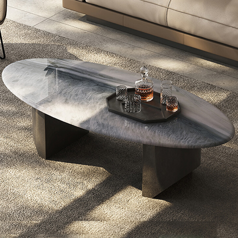 意式天然微晶石茶几椭圆形家用现代简约轻奢高端设计师大理石茶几