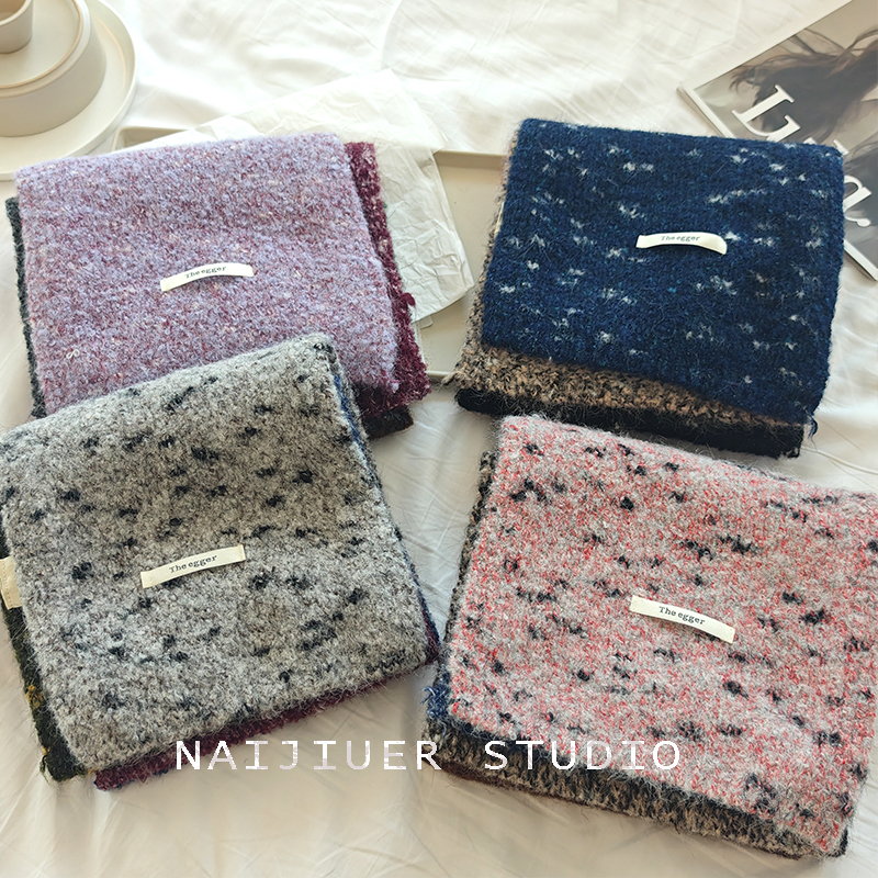 网红款韩系渐变拼色毛线小围巾女秋冬高级感加厚保暖护颈针织围脖