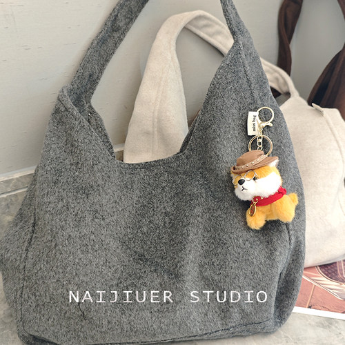 韩国2025新款毛呢大容量单肩包