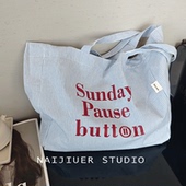 2025春夏新款 托特包大容量字母条纹单肩包帆布包女简约休闲