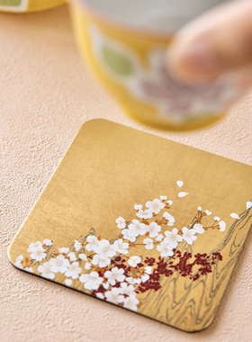 日本进口金沢金箔樱流水蒔绘杯垫壶托垫日式高级感轻奢复古隔热