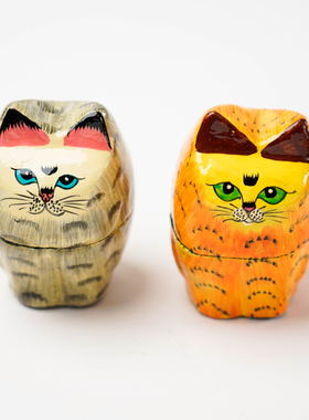 日本进口手工纸粘土招财猫小盒家居装饰摆件桌面创意日式生日礼物