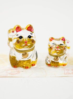 日本进口亲子招财猫达摩玻璃摆件创意日式可爱桌面装饰生日礼物