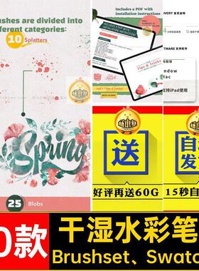 纹理水彩笔刷Brushset Swatches精品干湿画笔画法ShoutBAM80款