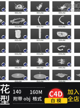 140个冰柱水花模型流体集样式C4D obj波纹3D格式素材