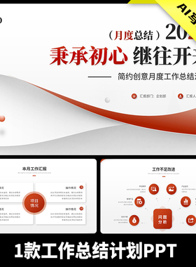 红色简约极简大气月度季度个人部门工作总结计划述职报告PPT模板