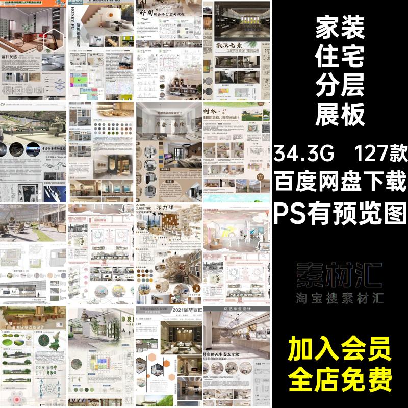 127款室内设计分层展板模板住宅工装排版民宿素材现代ps餐厅家装