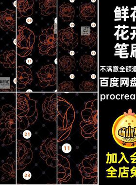 鲜花花卉笔刷插画procreateps牡丹花花朵花卉笔刷稿图案手绘素材