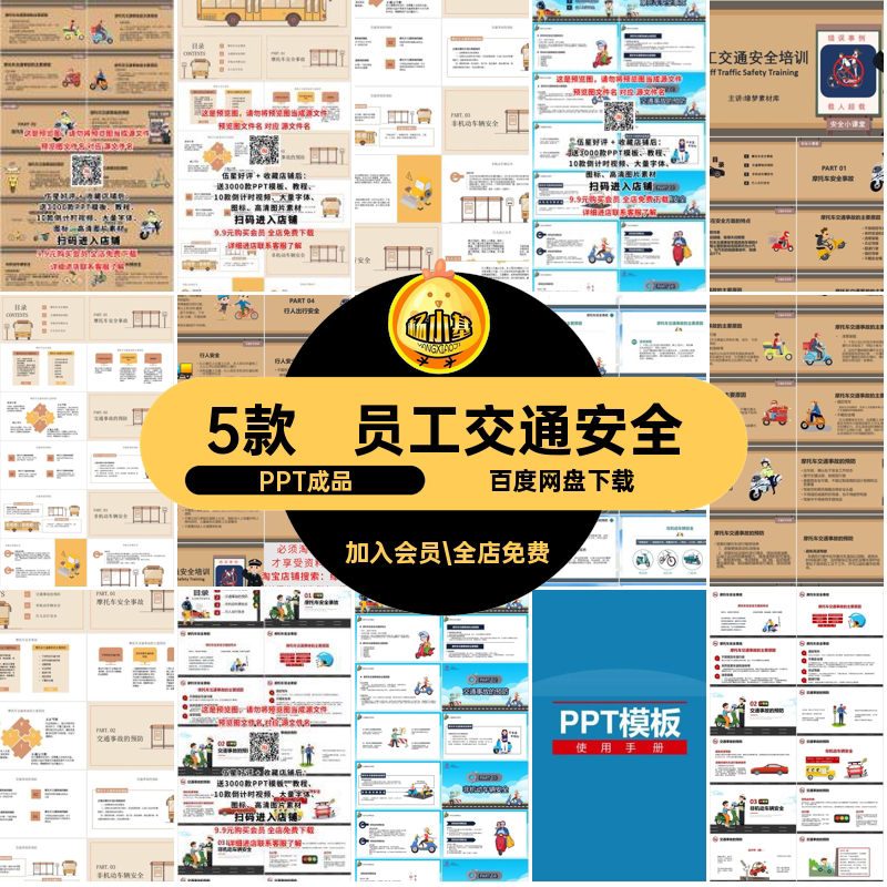 交通安全教育培训PPT成品模板非公司宣传摩托车员工企业5款5款