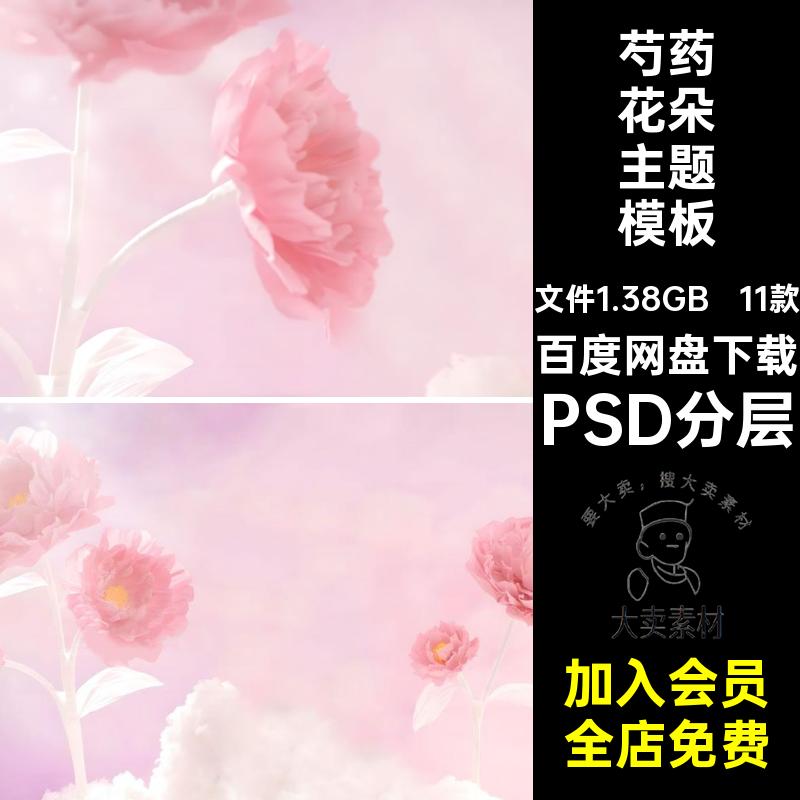 唯美粉色系花朵主题模板素材11款芍药花仙子PSD分层公主风儿童