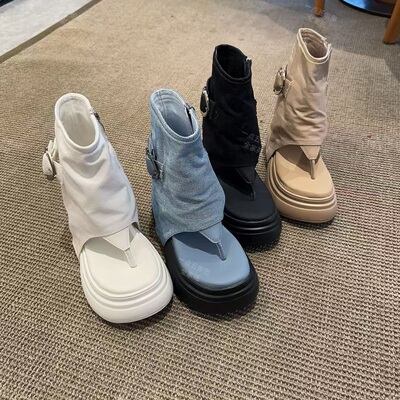 一点五增高14-10厘米轻奢短筒凉鞋女士裤管半拖原创新款夏季透气