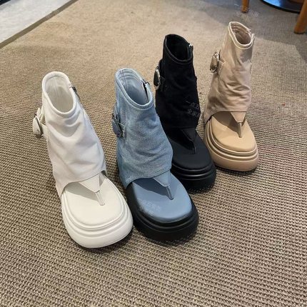 一点五增高14-10厘米轻奢短筒凉鞋女士裤管半拖原创新款夏季透气