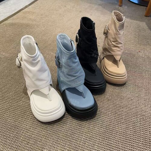 一点五增高14-10厘米轻奢短筒凉鞋女士裤管半拖原创新款夏季透气