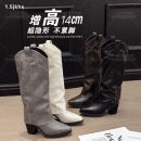 一点五隐形增高14CM女士长靴真皮高跟鞋 百搭西部靴 子经典