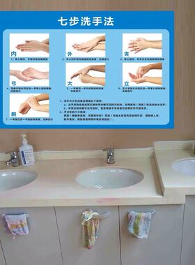医院学校幼儿园标准六七步洗手法6步法7步洗手法步骤图墙贴纸海报
