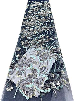 新款珠管串珠亮片绣刺绣旗袍面料婚纱礼服网纱蕾丝绣花布料beads