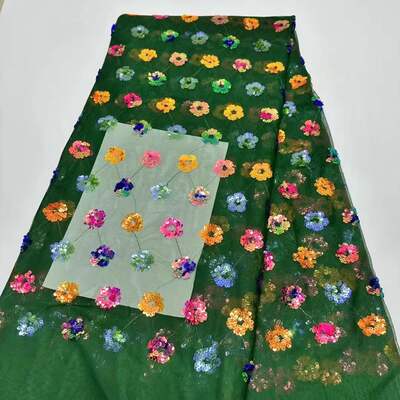 非洲亮片网纱蕾丝绣珠片网布礼服面料Sequin Lace Fabric婚纱lace
