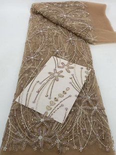 面料 diy蕾丝网底绣花边亮片珠子水草花布料婚纱服装 色线薄款 童装