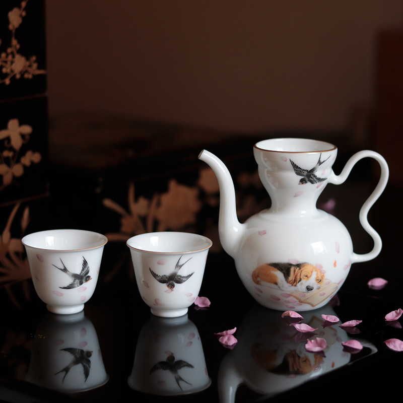 春天不是读书天 原创设计 景德镇手绘酒壶 丝毛小狗公道 茶杯,餐饮具,茶杯,淘宝优惠券,粉丝福利购,淘宝优惠卷