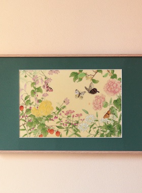 梦境 工笔手绘花卉 古黄色釉瓷板画 陈胜老师设计款