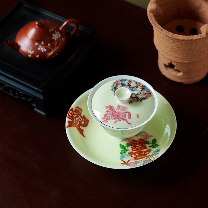 仅2套 工笔手绘传统年画颜色釉茶具画瓷的武才人,餐饮具,盖碗,淘宝优惠券,粉丝福利购,淘宝优惠卷