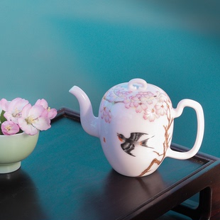 那场盛大的春天 工笔手绘樱花燕子粉色釉茶壶 画瓷的武才人